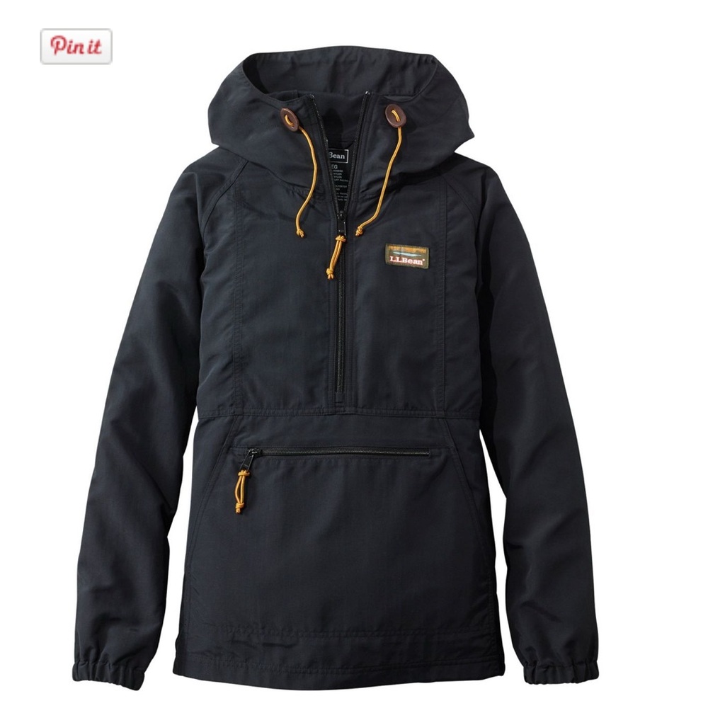 Women's L.L. Bean Black Hooded Anorak Pullover Jacket